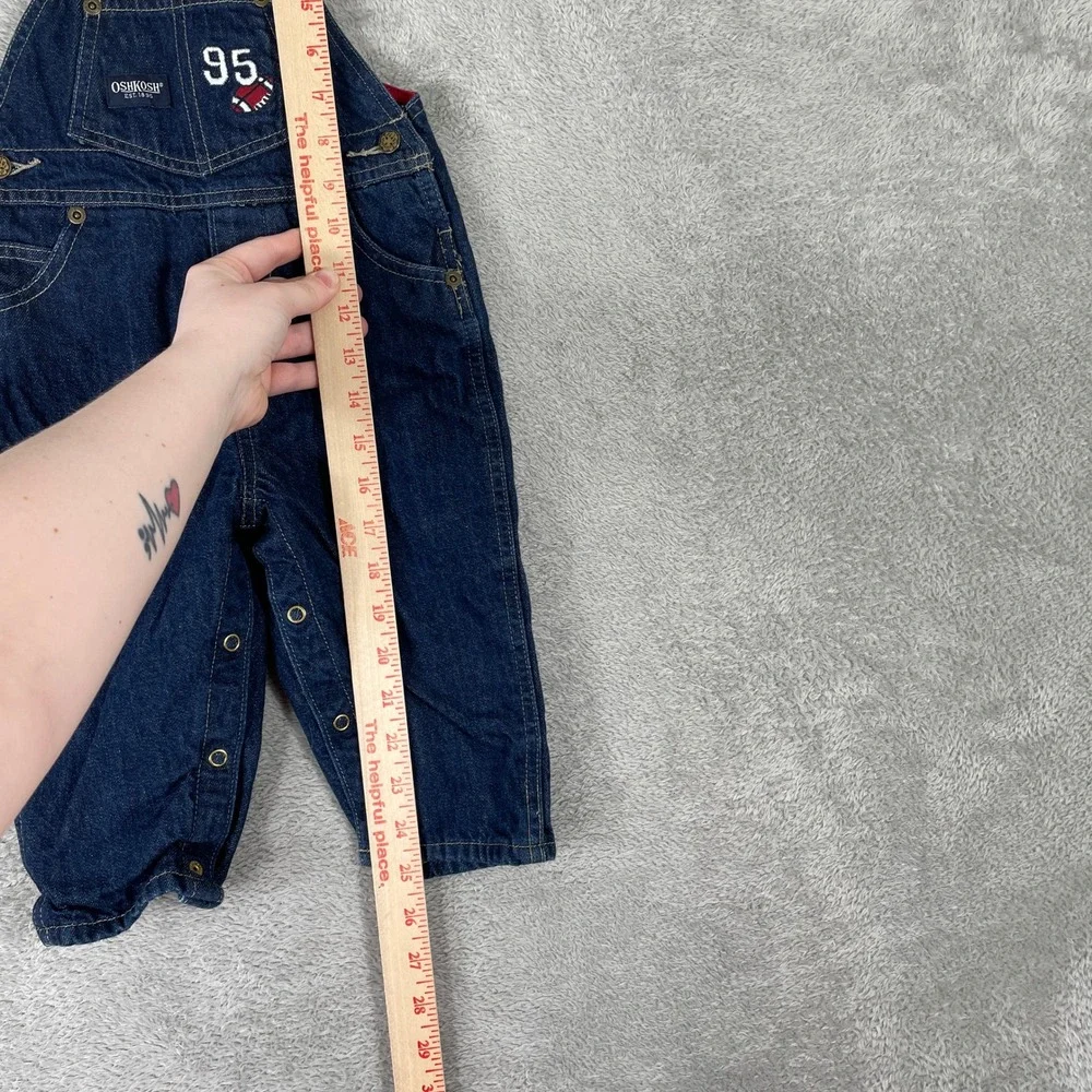 Vintage OshKosh Denim Overalls Kids 12 Months Blue Football‎ Owl Jersey Lined